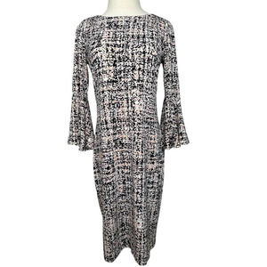 Calvin Klein Size 6 Dress Modest Black Pink Tan 3/4 Sleeves Comfy Knit #B01